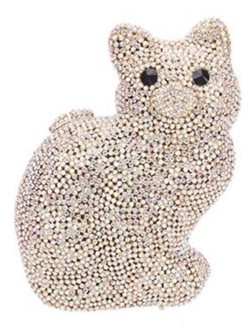 Fawziya Minaudiere Purse Multi Color Crystal Cat Gold Chain Strap NEW IN BOX
